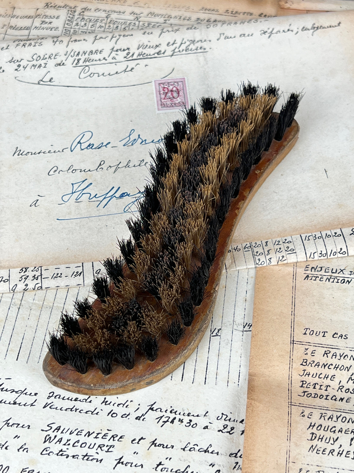 Ancienne brosse à reluire publicitaire Crème Éclipse en bois