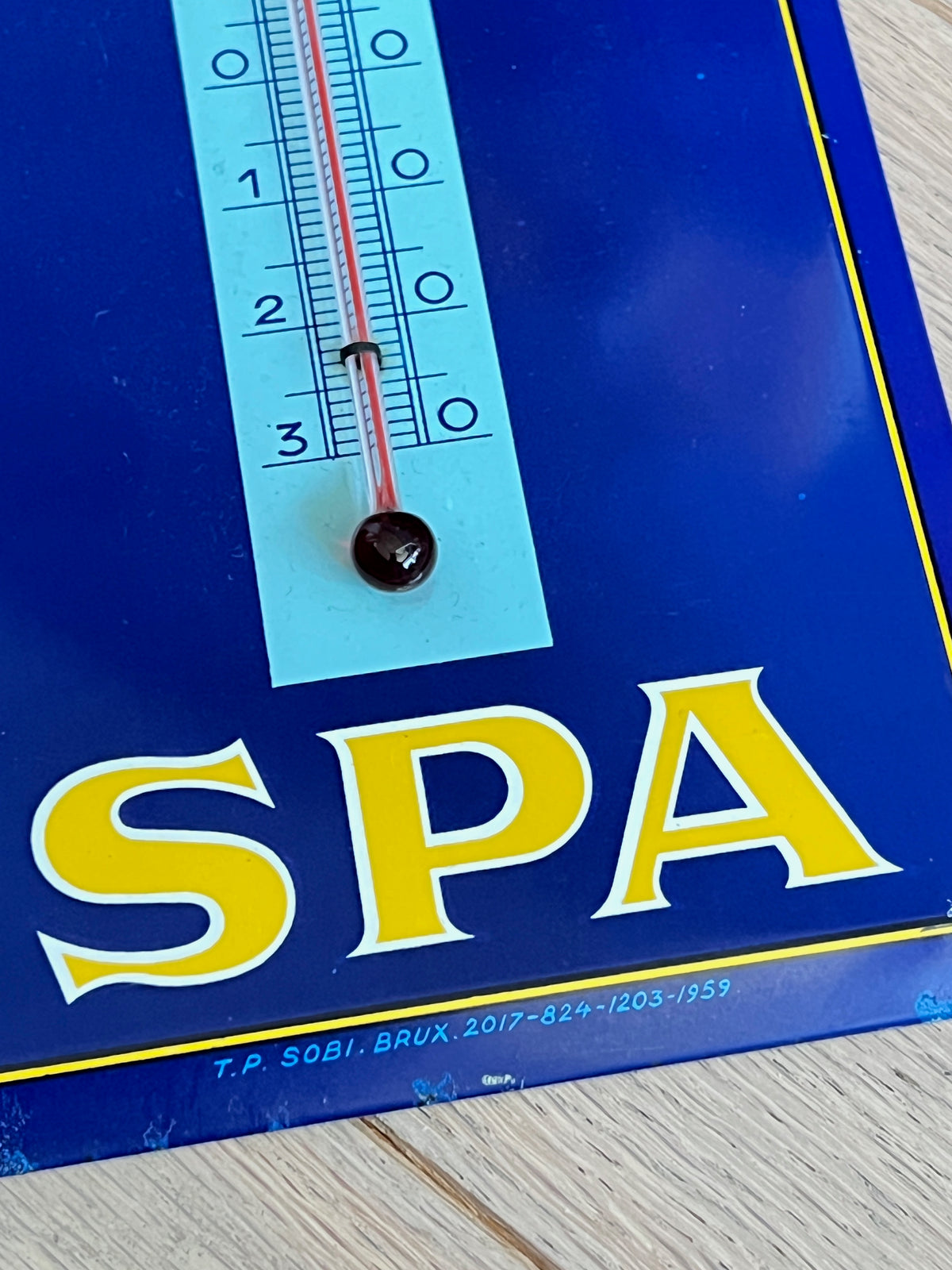 Ancien thermomètre publicitaire SPA en tôle lithographiée
