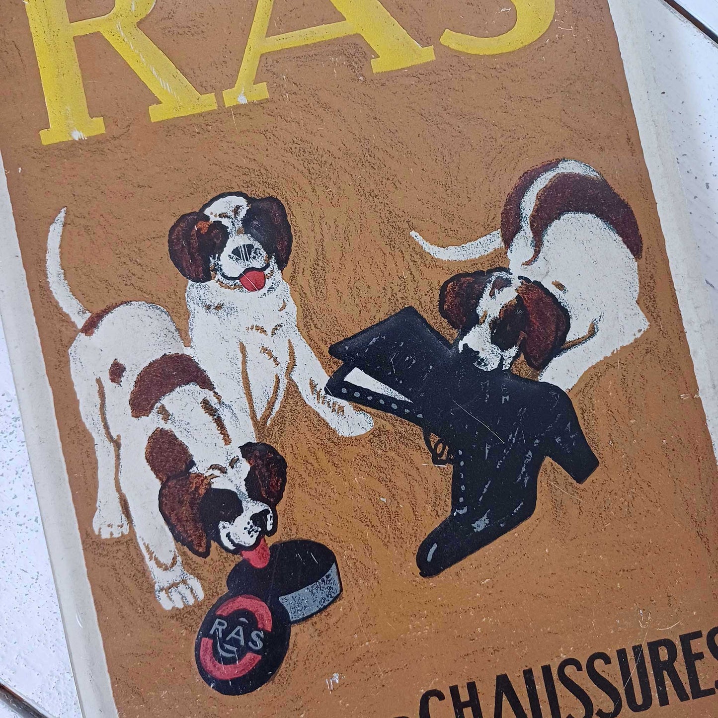 Rare tôle lithographiée emboutie pour le cirage RAS - Signée Emil Cardinaux