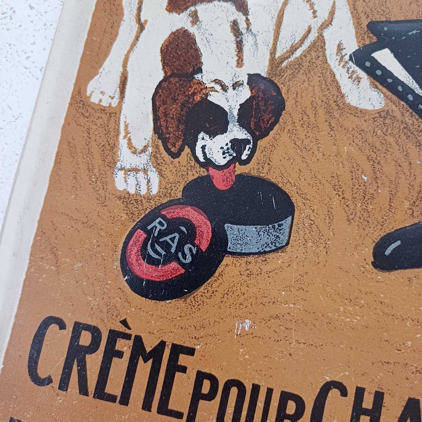 Rare tôle lithographiée emboutie pour le cirage RAS - Signée Emil Cardinaux