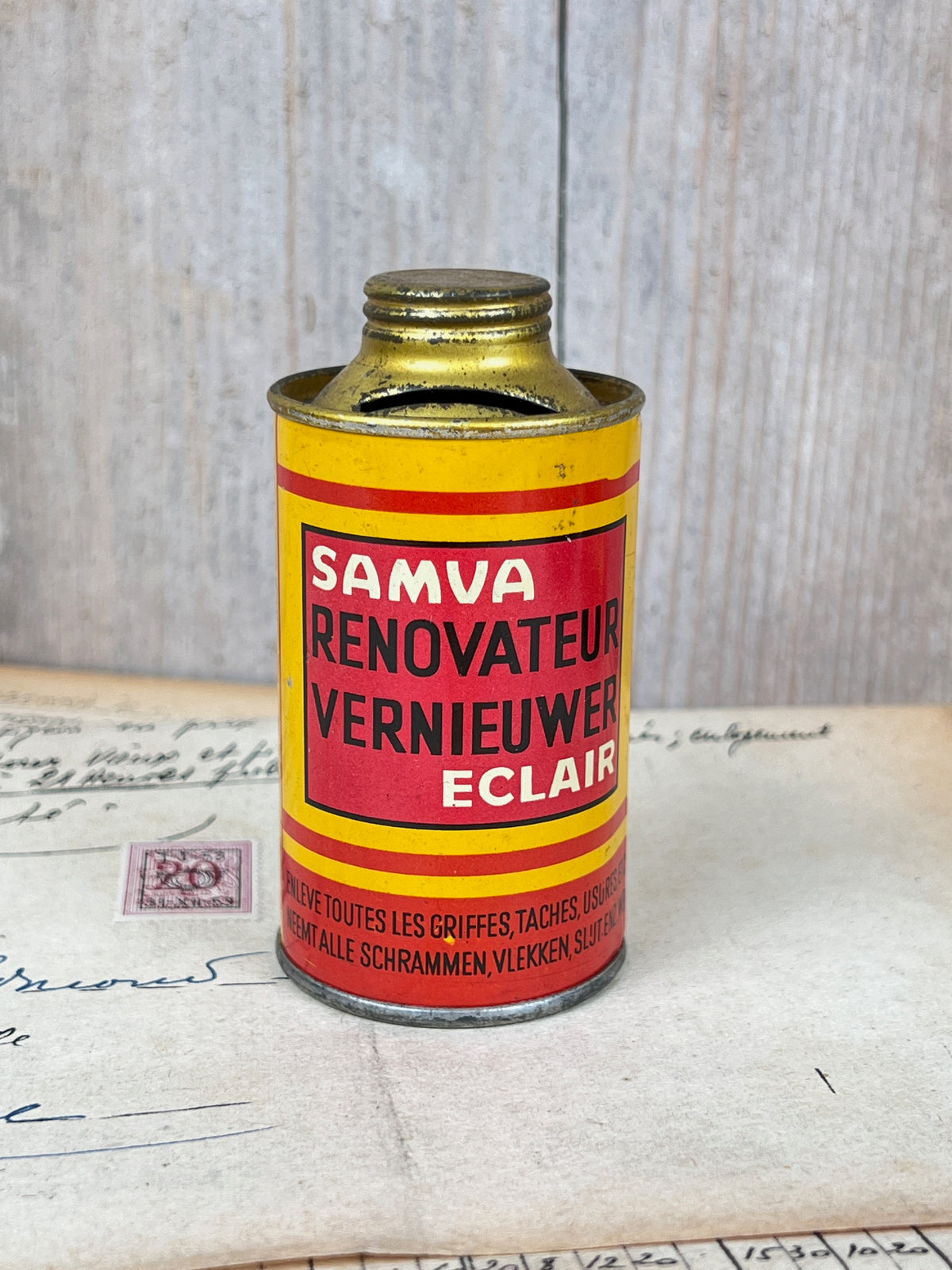 Ancienne tirelire publicitaire Samva Renovator en métal