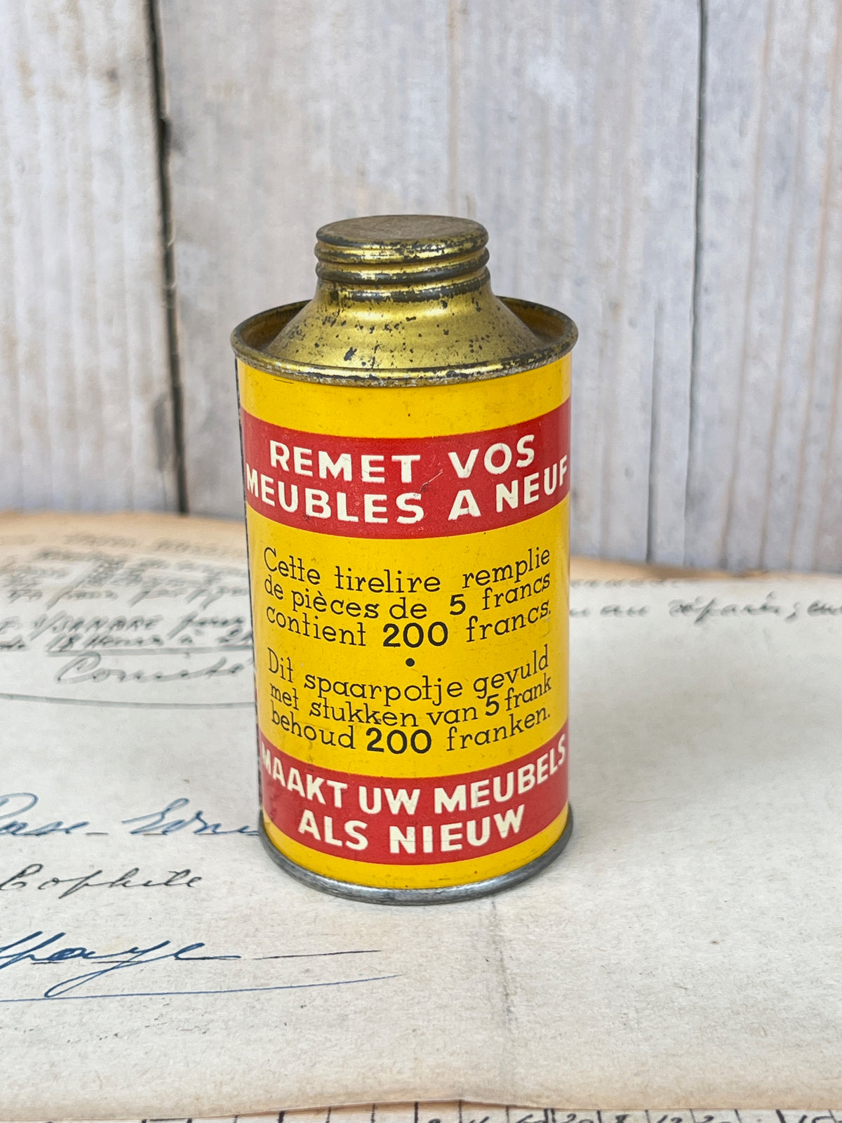 Ancienne tirelire publicitaire Samva Renovator en métal