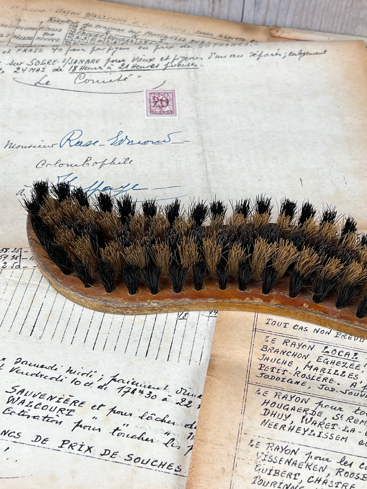 Ancienne brosse à reluire publicitaire Crème Éclipse en bois