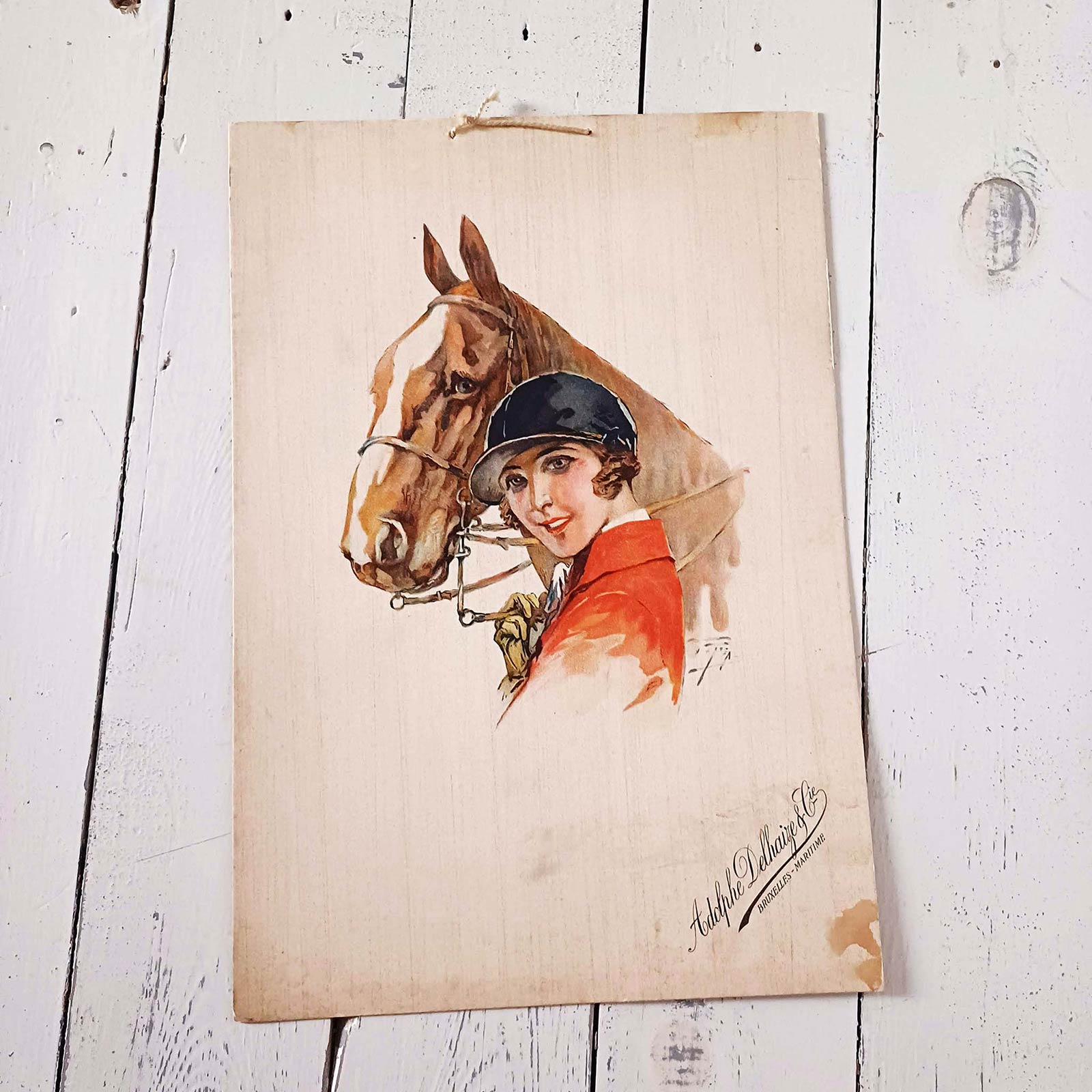 Carton publicitaire ancien Adolphe Delhaize & Cie Bruxelles maritime, cheval attelé, publicité début XXe siècle.