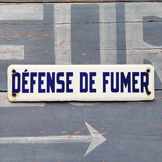 Plaque d'utilité émaillée - Défense de fumer - Impression bleue