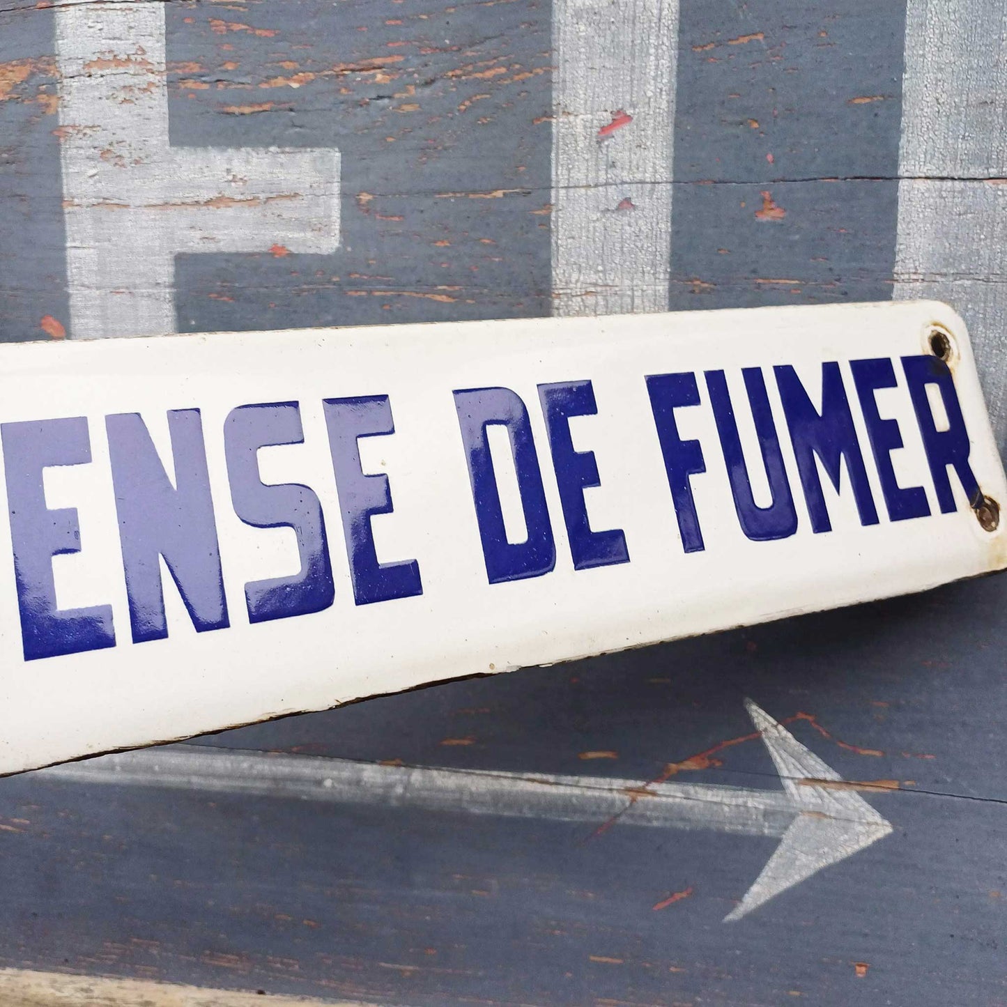 Plaque d'utilité émaillée - Défense de fumer - Impression bleue