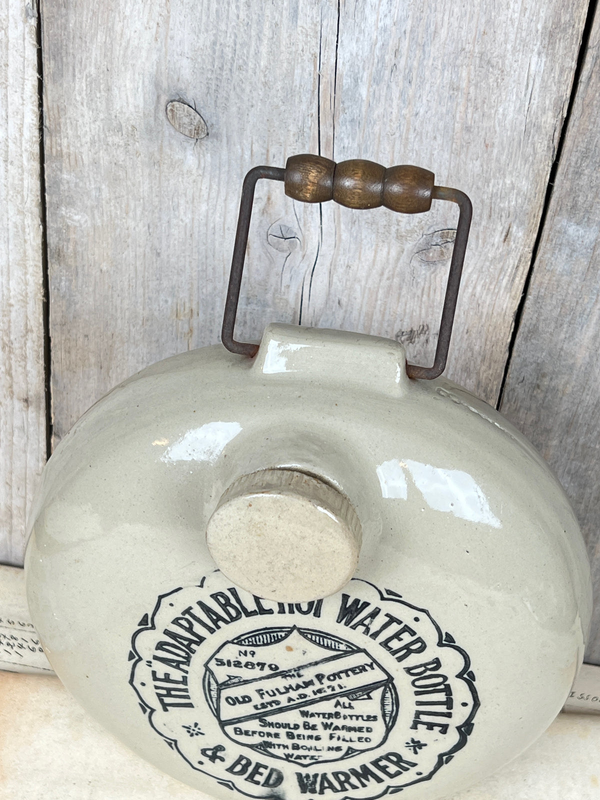 Ancienne bouillotte chauffe-lit en grès The Old Fulham Pottery