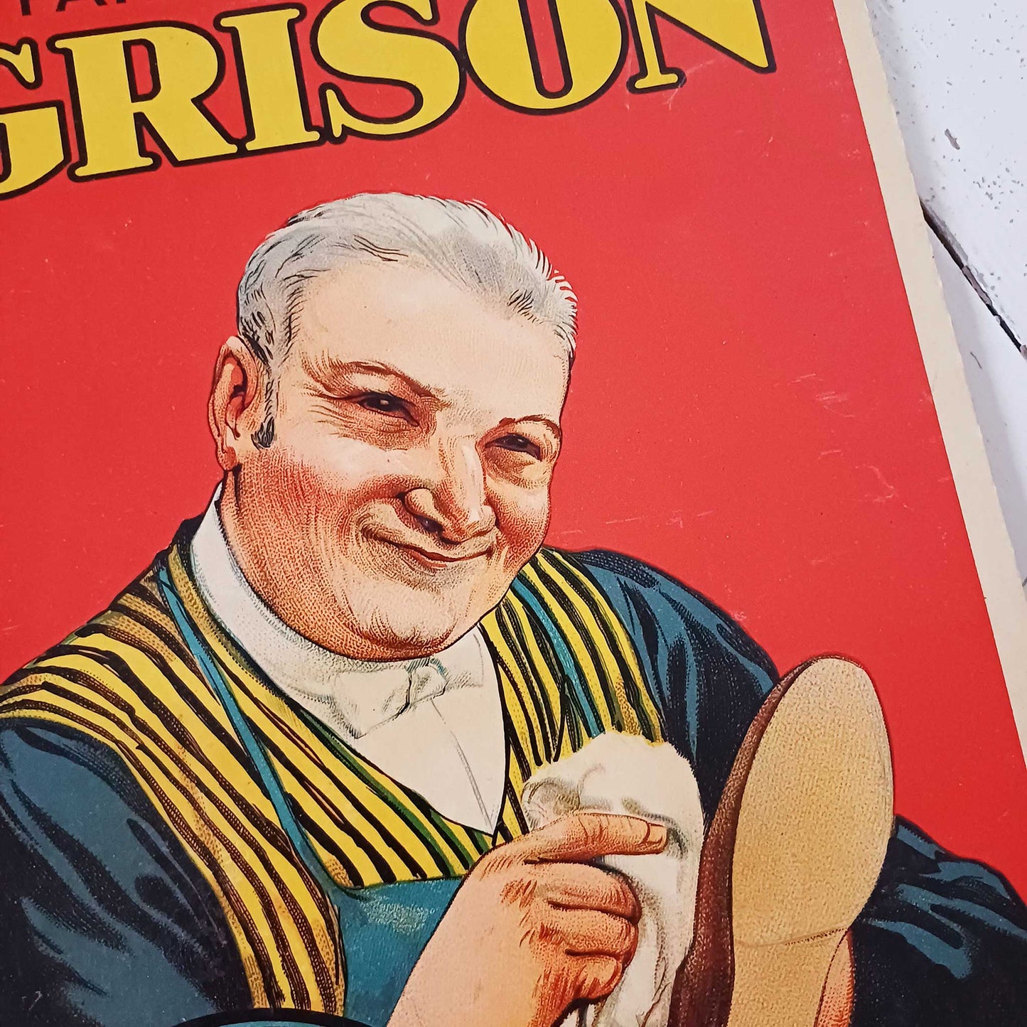 Publicité carton pour la crème de chaussure Grison à Paris
