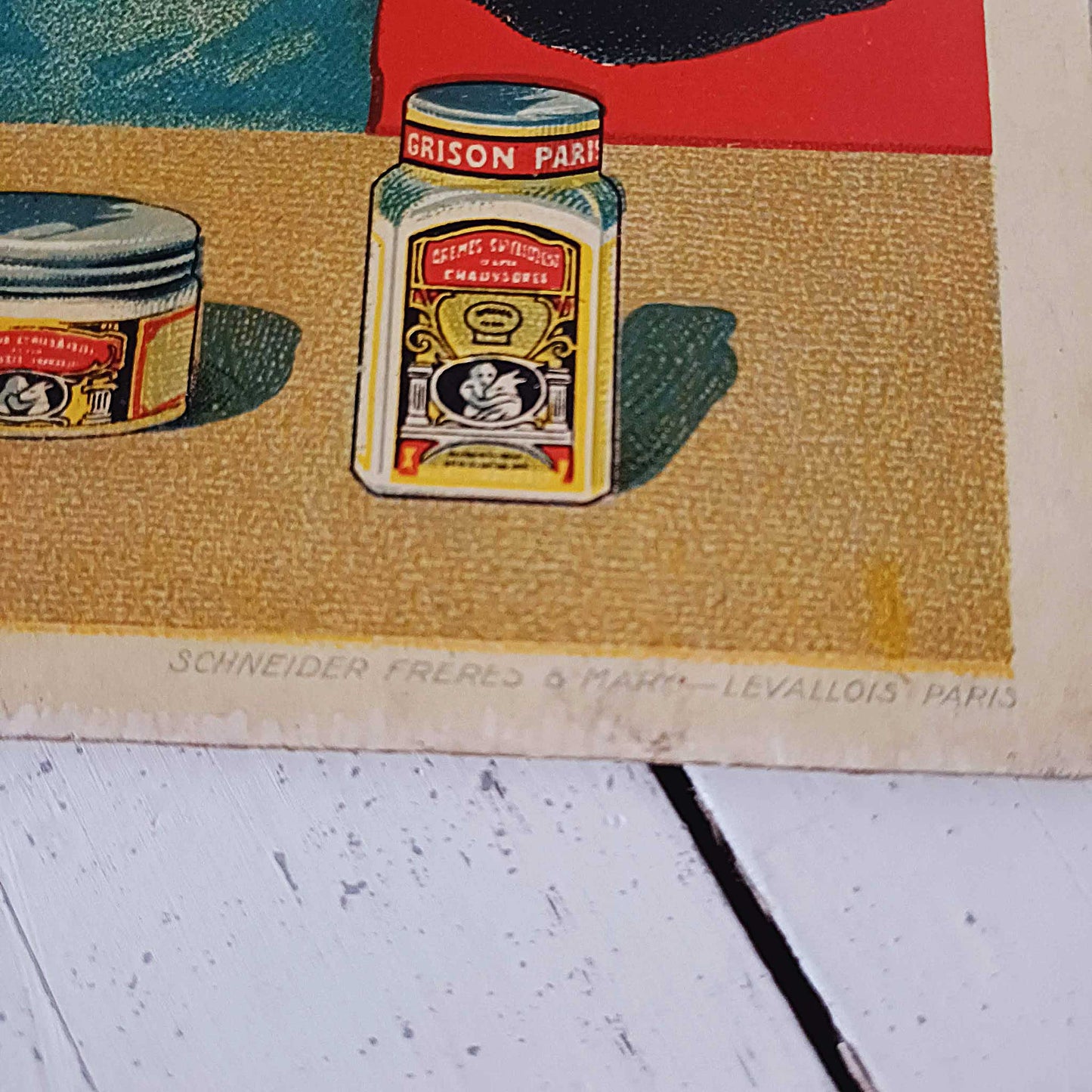 Publicité carton pour la crème de chaussure Grison à Paris