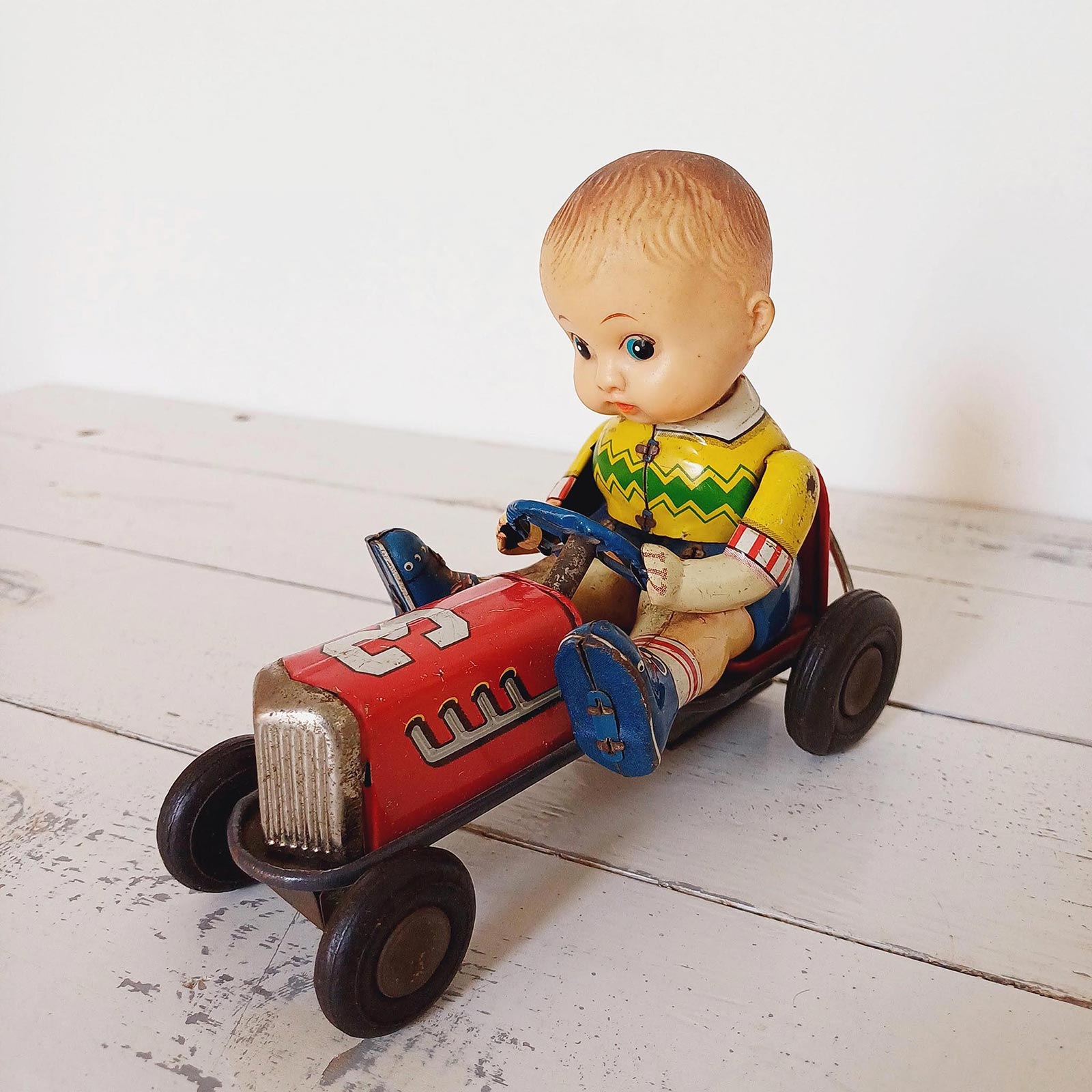 Ancien jouet à friction Modern Toys Japan, modèle Hot Rod Racer, tôle japonaise vintage.