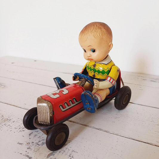 Ancien jouet à friction Modern Toys Japan, modèle Hot Rod Racer, tôle japonaise vintage.