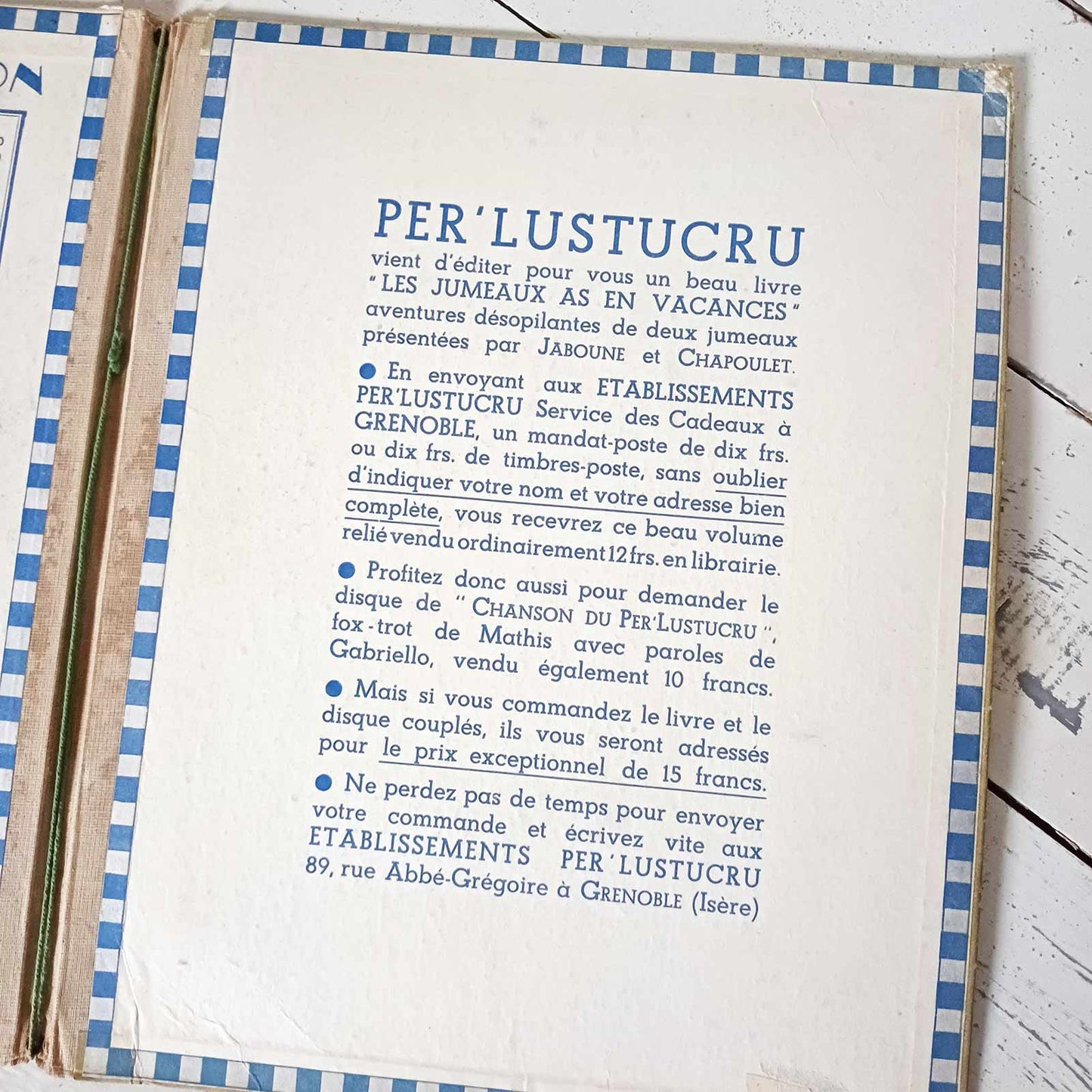 Protège-cahier publicitaire en carton épais et dos toilé – Per' Lustucru