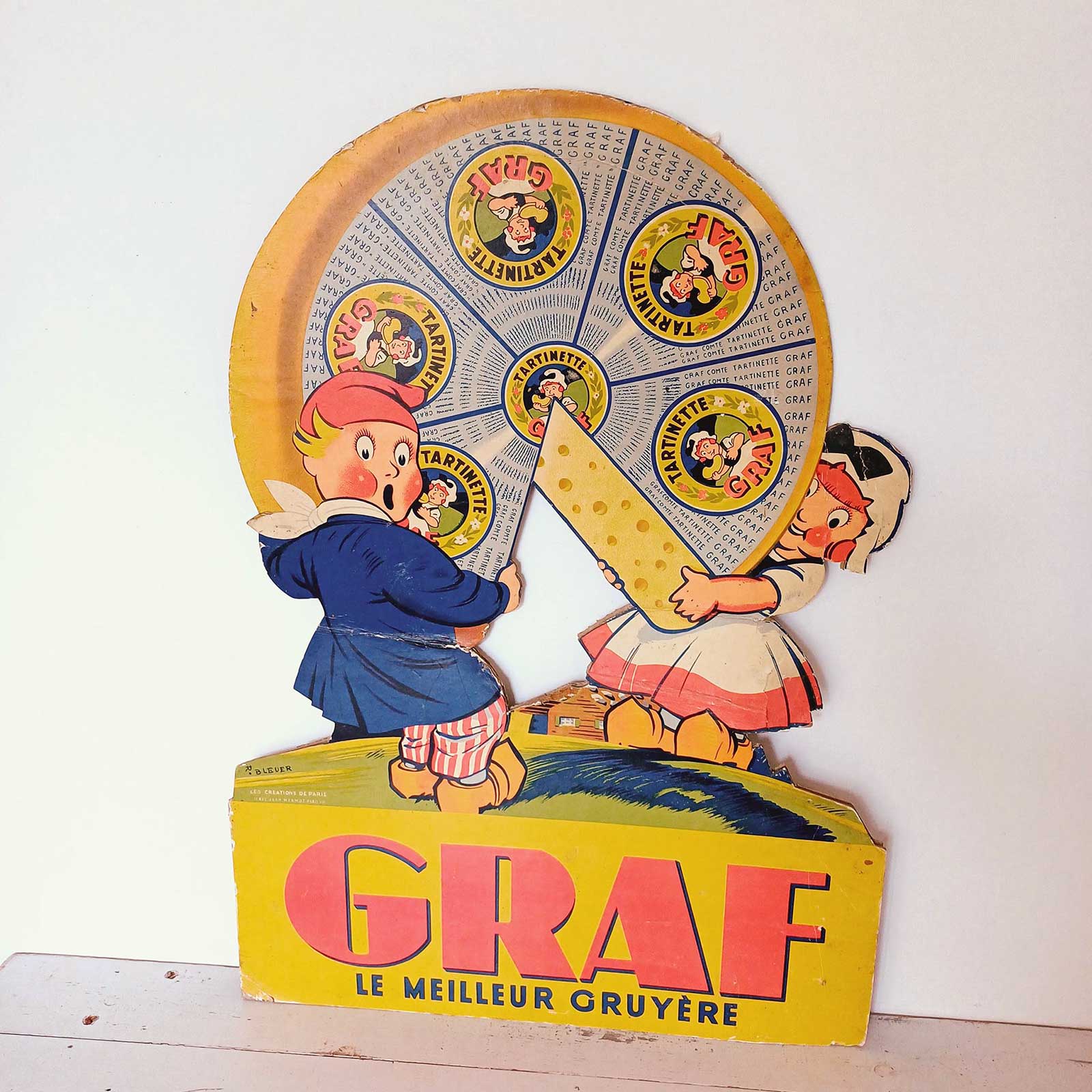 Publicité cartonnée ancienne pour le fromage Graf, Dôle Jura, illustration vintage.