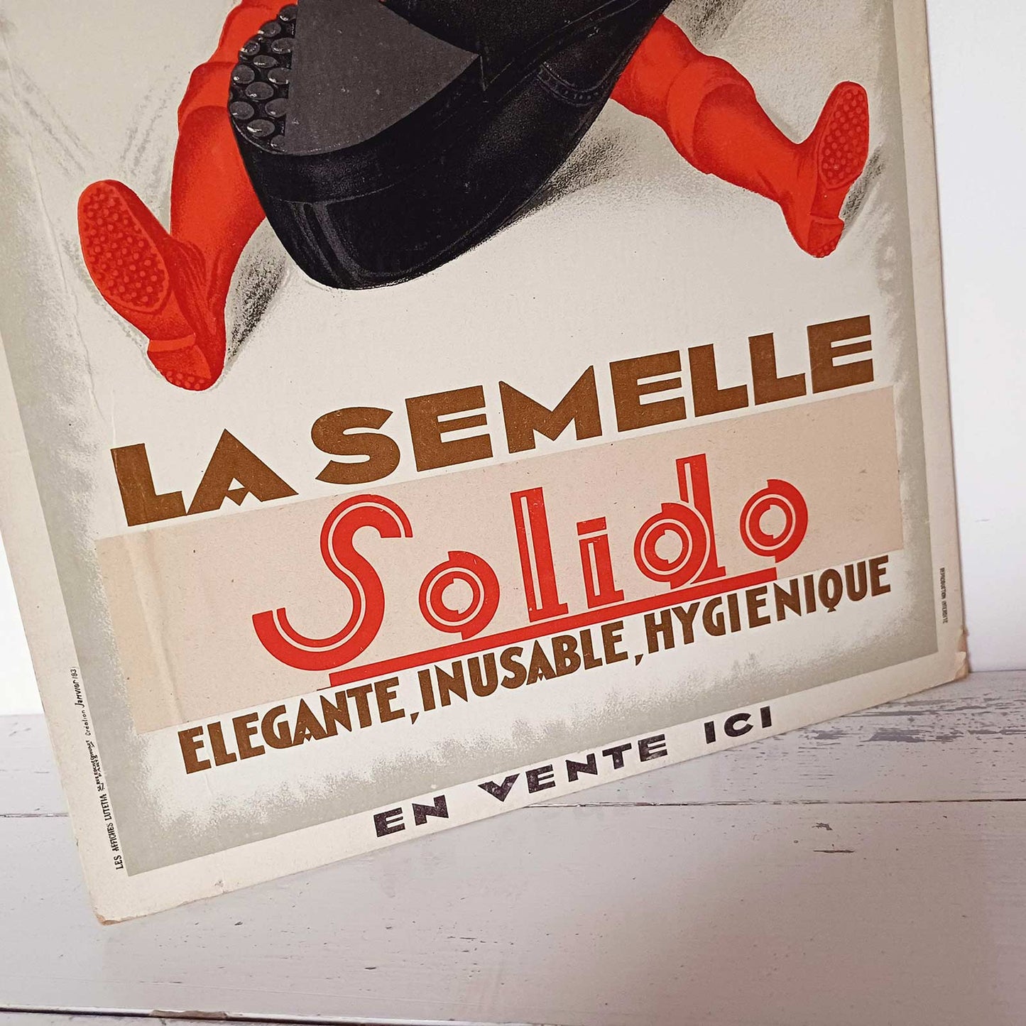 Publicitée cartonnée pour les semelles Solido et illustrée par Henry Le Monnier